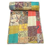 Marubhumi Quilts Indian Handmade, Reversible, Vintage Kantha Quilt, Comforter, Paisley Print Kantha Quilt - Multicolor (13) - Queen (90 x 108 Inches)