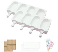 MARUKO Cake Lolly Moulds, Silicone Popsicle, Panna Cotta,Jelly Mould & Ice Cream Moulds,Christmas Party,Cakesicle Mould with 2 Lids & 100 Wooden Sticks for DIY Ice Cream (4 Cavities, White)