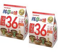 Marukome Miso Soup Ryotei no Aji 4 Flavors, 36 Japanese Instant Miso Soups (Wakame Seaweed, Green Onions, Tofu, Aburaage), Pack of 2 Packs (Total 72 Soups)
