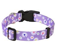 MarukoPet Dog Collar, Adjustable for Small Medium Large Dogs Puppy, Cute Design with Bohemia Floral Tribal Geometric Patterns Boys Girls Dog Collar(Purple Daisy-L)