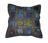 Marusthali Indian Bohemian Couch Cushion Covers Living Room Vintage Patchwork 40 x 40 cm Cotton Decorative Floral Abstract Home Cushion Covers 16x16 inches (Blue, 1)