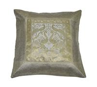 Marusthali Indian Ethnic Hand Embroidery Cushion Covers Decorative Brocade Silk Sofa Couch Scatter Pillow Traditional Cushion Cover Set of 1, 2, 5 Pcs Size 16 X 16 Inches (White, 2)