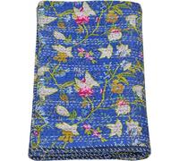 Marusthali Indian Folral Print Kantha Quilt Pure Cotton Vintage Kantha Quilts Bed Throws Blanket Bedspread Blue