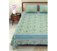 Marusthali jaipuri print bedsheet, indian rajasthani bed sheets indian jaipuri printed cotton bed sheets with pillow cover set of 2 | 180 tc soft bed sheet 90 x 108 inches (Sea Green,Green,White)