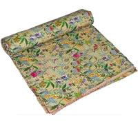 Marusthali kantha cotton quilts - indian traditional handmade bedding vintage quilt cotton indian blanket throw kantha bedspreads (Beige, Twin 60 X 90 Inches)