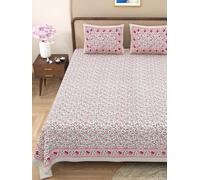 Marusthali pure cotton indian style bedsheets king size bed cotton bedsheet handmade jaipuri bed sheet 180 tc rajasthani bedspread 90 x 108 inches (Pink)
