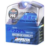 MARUTA H4 Ultra Booster +220% Halogen Headlight Bulbs - 12V 60/55W - 3800K - Road Legal Twin Pack