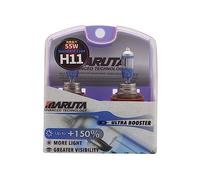 MARUTA Ultra Booster H4 60/55 W + 150% Brightness, 3800 K Xenon Gas Car Headlight Bulbs with Quartz Glass and Road Legal (ECE Approval)