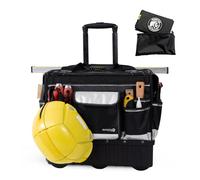 MARUTAI 46cm (18-Inch) Tool Bag with wheels, 40 Pocket Tool Organizer | with waterproof cover, wide-opening design, reinforced base, bright yellow interior allows for quick access to tools