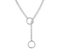 MarveBard Heart O Ring Slip Chain Necklaces for Women and Men Stainless Steel Long Cuban Chain Bar Necklace Punk Rock Collar Necklaces Handmade Adjustable Lariat Y Necklace, L, Stainless Steel, No