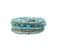 MarveBard Western Turquoise Bracelet for Women Men Boho Turquoise Beaded Bracelet Set 5PCS Stackable Western Layered Bracelets Vintage Silver Accent Stretch Bracelets Bohemian Tribal Jewelry