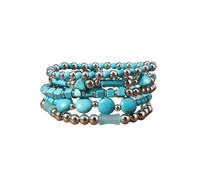 MarveBard Western Turquoise Bracelet for Women Men Boho Turquoise Beaded Bracelet Set 5PCS Stackable Western Layered Bracelets Vintage Silver Accent Stretch Bracelets Bohemian Tribal Jewelry