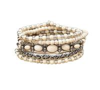 MarveBard Western Turquoise Bracelet for Women Men Boho Turquoise Beaded Bracelet Set 5PCS Stackable Western Layered Bracelets Vintage Silver Accent Stretch Bracelets Bohemian Tribal Jewelry