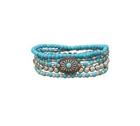 MarveBard Western Turquoise Bracelet for Women Men Boho Turquoise Beaded Bracelet Set 5PCS Stackable Western Layered Bracelets Vintage Silver Accent Stretch Bracelets Bohemian Tribal Jewelry