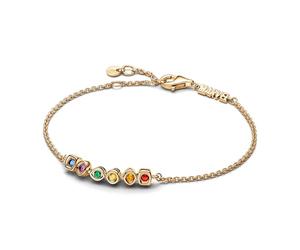 Marvel 14k gold-plated bracelet with red, orange, yellow, green, purple and blue crystal, 16