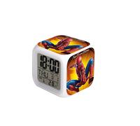 (Marvel-4, ) Spider-Man, Hulk, Venom, Marvel Seven-Color Square Clock - Creative Student Alarm Clock