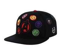 Marvel Avengers Adult All Over Adjustable Snapback Flat Bill Cap, Black/Red Underbill, One size