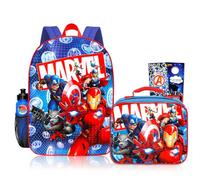 Marvel Avengers Backpack and Lunchbox for Boys - Bundle with 16" Backpack Featuring Iron Man, Captain America, More Plus Insulated Lunch Box, Stickers, Water Bottle | Avengers School Bag for Kids
