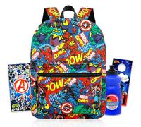 Marvel Avengers Backpack for Boys - Bundle with 16" Superhero Backpack, Water Bottle, Stickers, More | Avengers School Bag for Kids Set