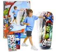 Marvel Comics Bop Bag Set - Avengers 3-Pc Inflatable Punching Toys with 300 Stickers for Kids