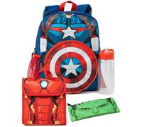 Marvel Avengers Boys Blue Iron Man , Hulk & Captain America 4 Piece Backpack Set (One Size)