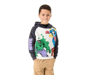 Marvel Avengers Boys Hoodie | Kids Two Tone Superhero Graphic Hooded Sweatshirt in Grey | Captain America The Incredible Hulk Watercolour Comic Book Apparel | Film Movie Art Merchandise Gift