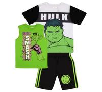Marvel Avengers Boys Superhero Short Sleeve T-Shirt, Tank Top and Mesh Shorts Set (Hulk Green, 8)