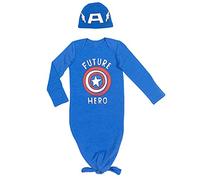 Marvel Avengers Captain America Baby Boys Knotted Sleeper Gown Hat Set 6-12 Months