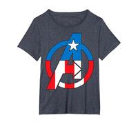 Marvel Avengers Captain America Costume Fill Logo T-Shirt, Women's Plus, Heather Blue, 1X