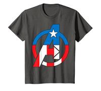 Marvel Avengers Captain America Costume Fill Logo T-Shirt, Youth, Asphalt Grey, Small