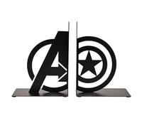 Marvel Avengers Captain America Metal Bookends - Black Metal Decorative Book Holders with Avengers Logo & Star Design - Superhero Shelf Organizer for Books & Comics
