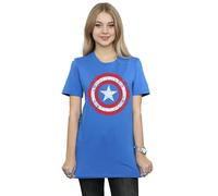 Marvel Avengers Captain America Scratched Shield Cotton Boyfriend T-Shirt In Blue Blue