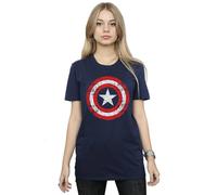 Marvel Women's Avengers Captain America Scratched Shield Cotton Boyfriend T-Shirt in Navy | Size: XL Marvel Navy XL