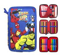 Marvel Avengers Deluxe 3-Tier Loaded Pencil Case for Kids | 3-Compartment Filled School Pencil Case with Colouring Pencils & Stationery | Organised School Supplies Case