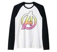 Marvel Avengers Distressed Retro Gradient Logo Raglan Baseball Tee Blue
