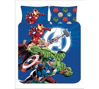 Marvel Avengers Double Duvet Cover Set - Reversible Superhero Bedding for Kids or Teens - Official Marvel - Polycotton 52% Cotton 48% Polyester - Blue - UK Double Bed Size