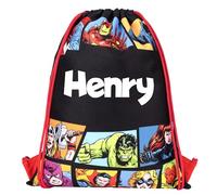 Marvel Avengers Drawstring Bag - Avengers Kids PE Kit School Bag - Personalised Gift - Swimming Bag (Black)