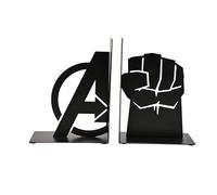 Marvel Avengers Hulk Metal Bookends - Black Metal Decorative Book Holders with Avengers Logo & Fist Design - Superhero Shelf Organizer for Books & Comics