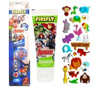 Marvel Avengers Kids Captain America Toothbrush Travel Kit with Cap, Bubblegum Flavour Toothpaste and Hadco 3D Puffy Sticker Sheet (Design Picked At Random)