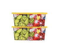 Marvel Avengers Kids Storage Boxes 13L -BPA-Free Plastic, Lightweight, Stackable Toy Boxes with Click Lock Lid -Ideal for Organising Toys, Clothes, Books -Keeps Kids Rooms Tidy, 39x29x15cm (Pack of 2)