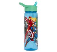 Marvel Avengers Kids Water Bottle, Blue, 600ml, with Flip-Top Lid, Built-In Straw and Carry Handle