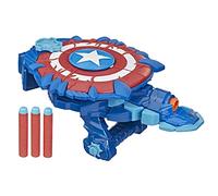 Marvel Avengers Mech Strike Monster NERF Captain America Monster Blast Shield Roleplay Toy with 3 NERF Darts, Toys for Kids Ages 5 and Up