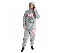 Marvel Avengers Men's Grey Long Sleeve Long Leg Pyjama Set | Cosy Fleece Sleepwear with Hood | Superhero Nightwear for Relaxing & Bedtime Merch - XX-Large