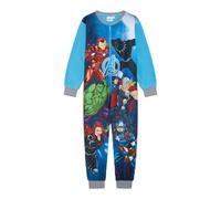 Marvel Avengers Official Boys Onesie, Sleepsuit, All in One Pyjamas Featuring Iron Man, Captain America, Hulk, Black Panther, Blue, Age 7-8 Years