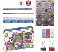 Marvel Avengers Pencil Case & School Stationery Set for Kids - Transparent Pencil Case, Notebook, Colour & HB Pencil, Ruler, Eraser, Sharpener, Binder Clips & Sticky Notes, Complete Back-to-School Kit