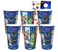Marvel Avengers Reusable Tumbler Cup Pack Party Favor 6 Piece Bundle with 24 Oz Cups Plus Stickers, More | Bulk Avengers Water Tumblers
