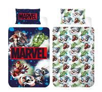 Marvel Avengers Reversible Bedding Set | Single Bed Duvet Cover 140x200 cm + Pillowcase 50x70 cm | 100% Cotton | Soft Breathable Children’s Bed Linen Set | Official Marvel Bedding for Kids