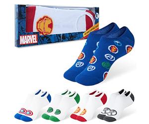 Marvel Avengers Socks for Men & Teens UK Size 6.5-10.5, Invisible Trainer Socks, Anti Slip No Show Heel Grip, Gifts for Him (White/Multi)