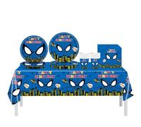 Marvel Avengers Super Hero Spider 69Pcs Tableware Set - Plastic Table Cloth, Paper Plates, Napkins and Cups for Kids Boys Birthday Superhero Spiderman Party Decorations