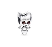 Marvel Baby Groot sterling silver charm with brown crystal